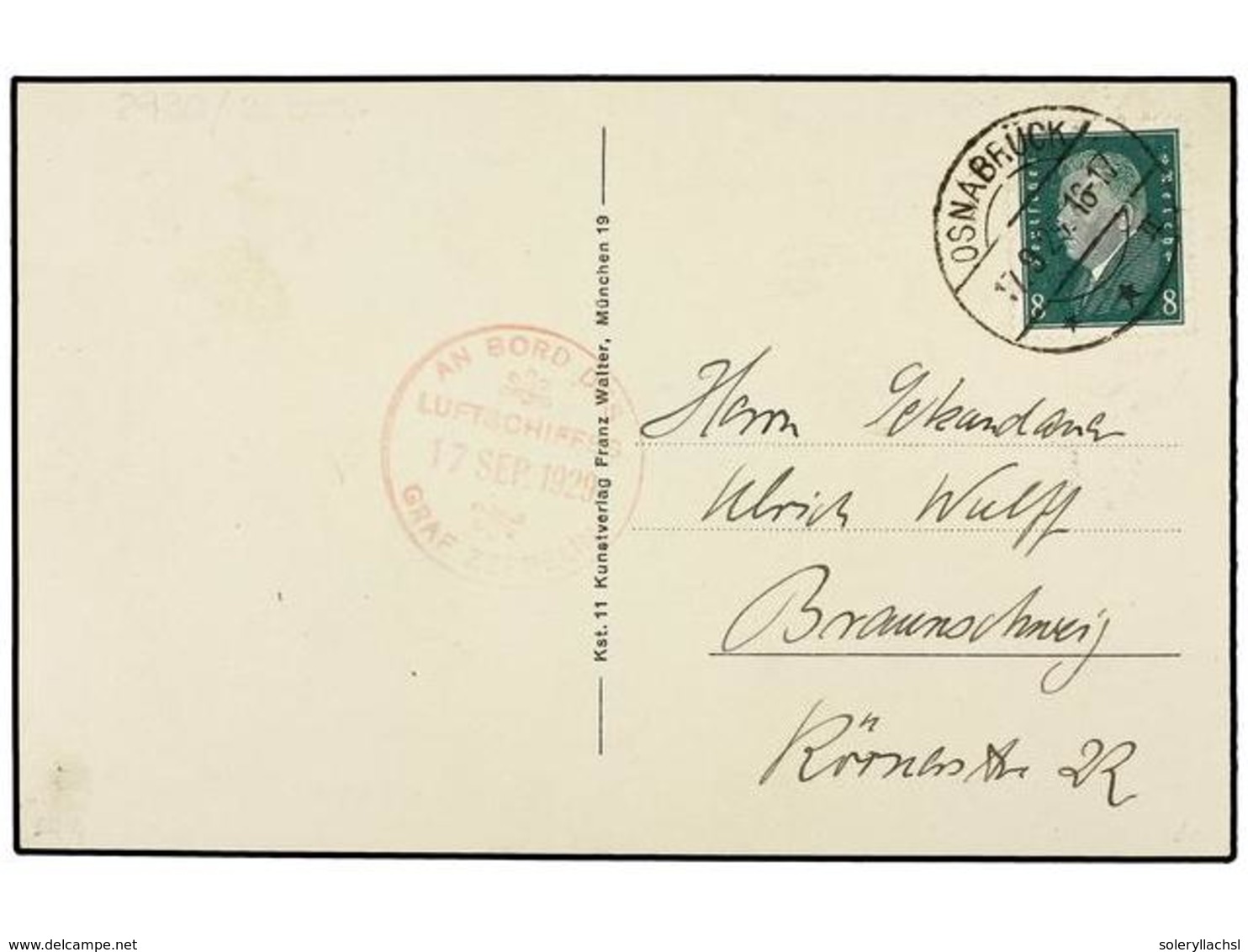 5765 ZEPPELIN. 1929 (17-Sept.). <B>GERMANY. </B>Tarjeta Postal Escrita A Bordo Del Zeppelin Con Franqueo De <B>8 Pf.</B> - Sonstige & Ohne Zuordnung