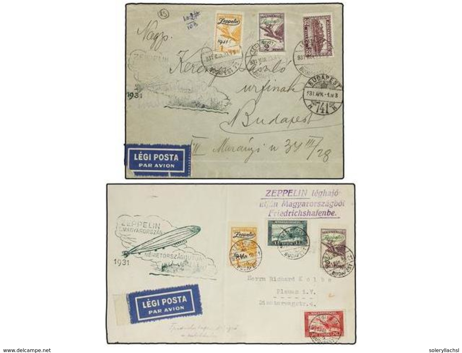 5774 ZEPPELIN. 1928 (31 Marzo). <B>HUNGRIA.</B> 2 Cartas Con Diversos Franqueos Circuladas Por <B>GRAF ZEPPELIN.</B> - Other & Unclassified