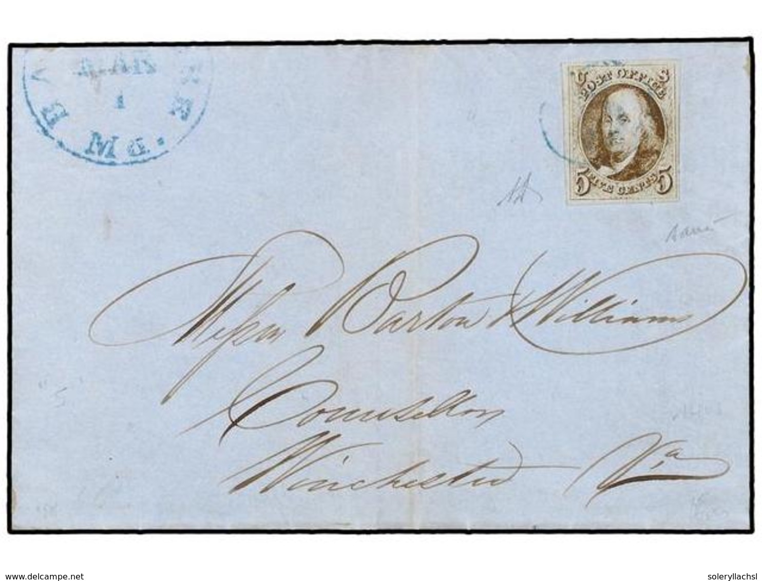 5515 ESTADOS UNIDOS. 1847. <B>5c.</B> Brown, Fine Four Margined Example On Outer Letter Sheet To WINCHESTER (PA) Tied So - Other & Unclassified