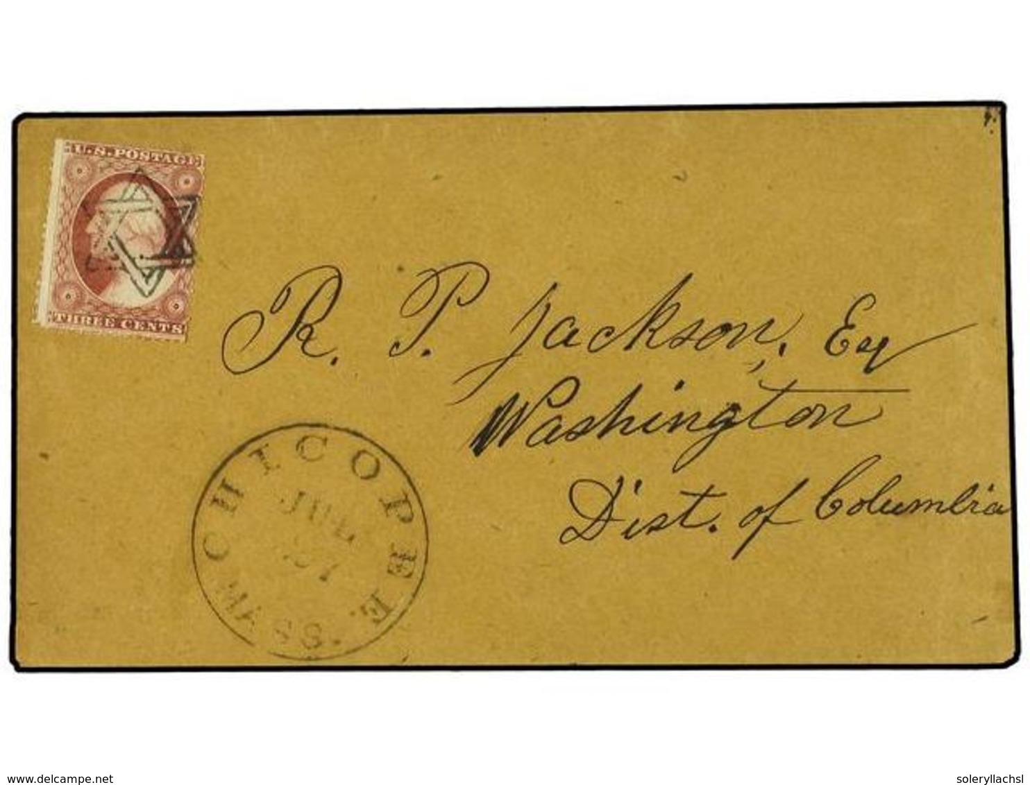 5522 ESTADOS UNIDOS. (1857-63 CA.)(July 27). Cover To Washington DC Franked By 1857 <B>3c</B>. Tied By Fine Strike Of Si - Sonstige & Ohne Zuordnung