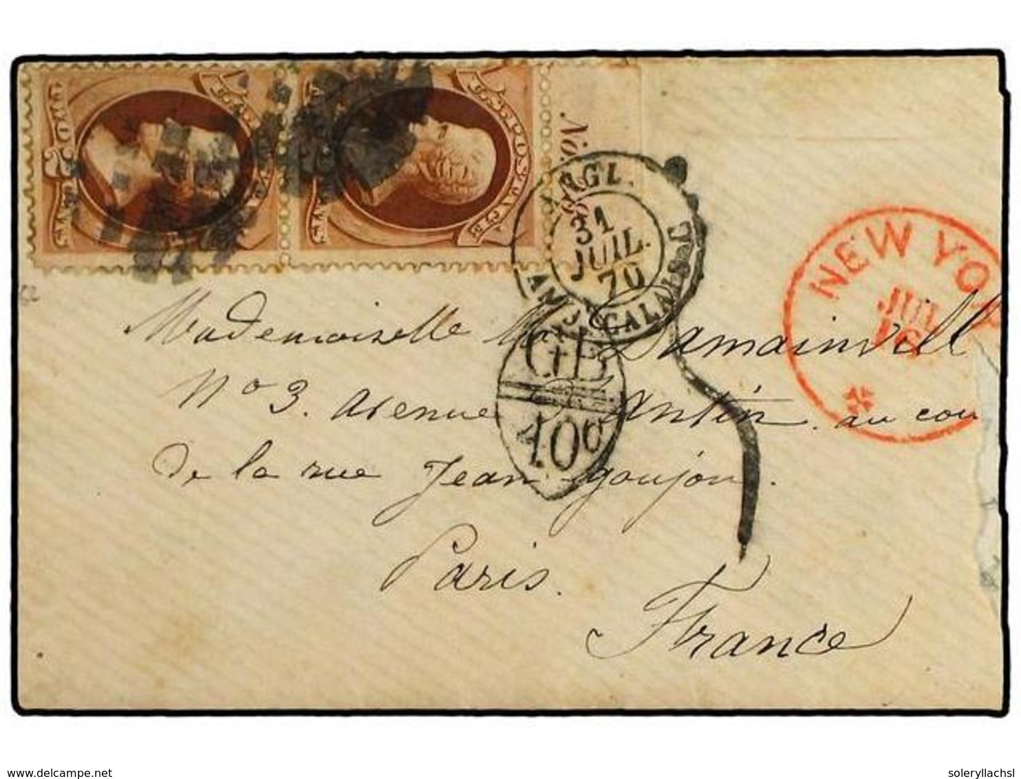 5546 ESTADOS UNIDOS. 1870(July 16). Cover And Complete Origina1 Contents From New York To Paris Franked By Scarce Usage  - Sonstige & Ohne Zuordnung