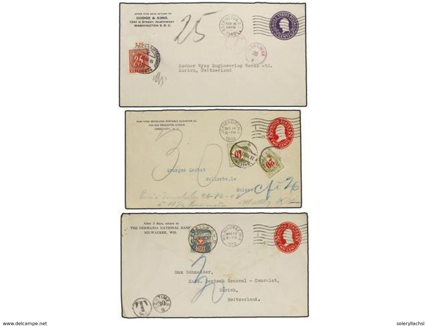 5585 ESTADOS UNIDOS. 1909-46. 3 Covers With Swiss Postage Due Stamps. - Other & Unclassified