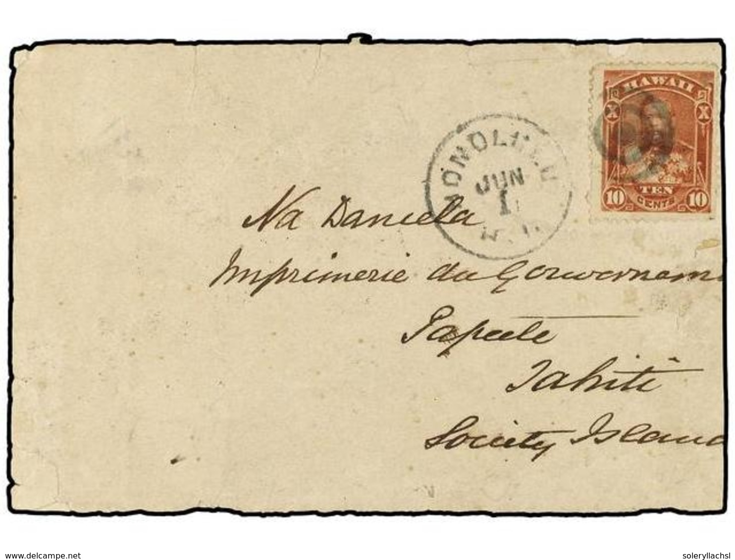 5597 HAWAI. 1884 (June 1). Cover To The Government Printer In Papeete Franked By 1884 <B>10c</B>. Red Brown Tied By Targ - Sonstige & Ohne Zuordnung