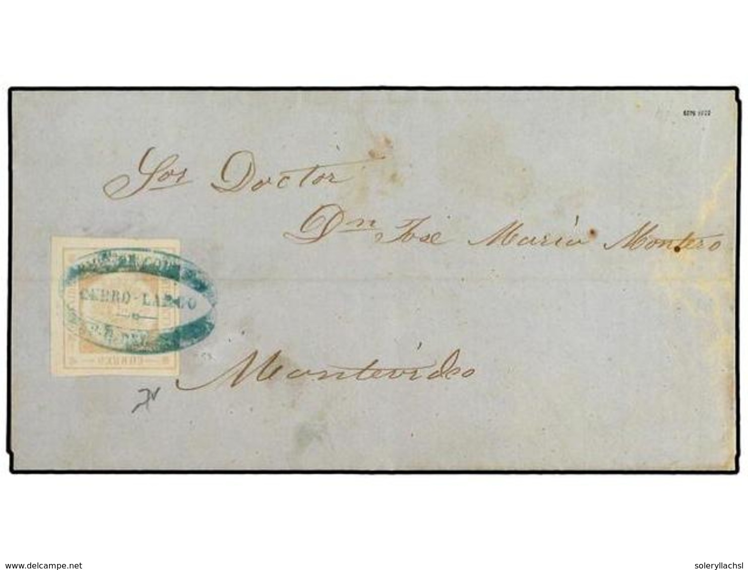 5607 URUGUAY. Yv.12A. 1860. CERRO LARGO A MONTEVIDEO. <B>60 Cts.</B> Gris, Impresión Fina. Matasellos <B>ADMON. CORREOS/ - Other & Unclassified