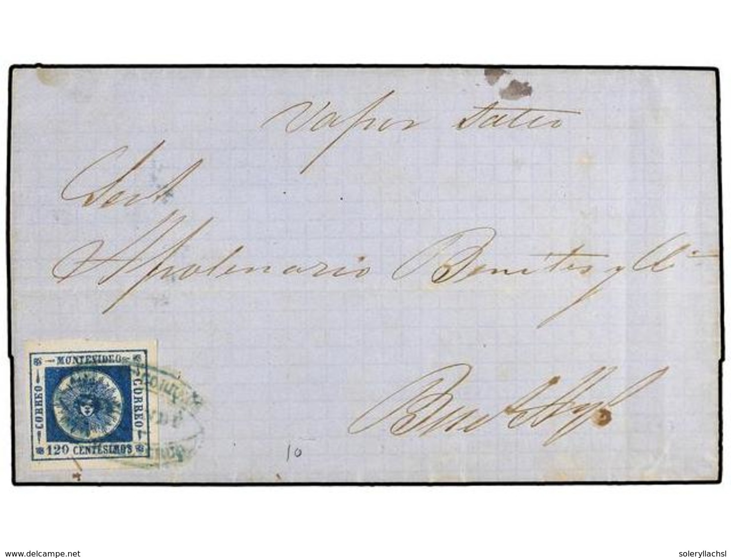 5609 URUGUAY. Sc.16. 1862. PAYSANDU A BUENOS AYRES. <B>120 Cents. </B>azul, Manuscrito 'Vapor Salto'. Muy Bonita. - Sonstige & Ohne Zuordnung