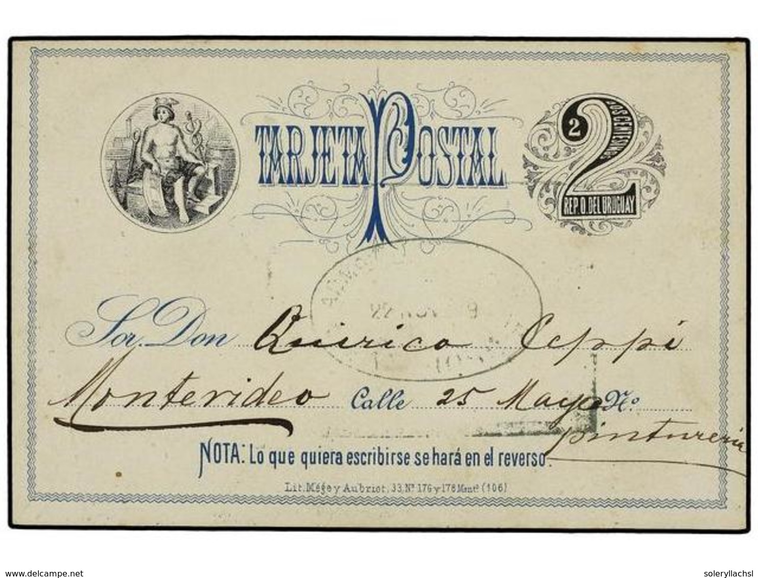 5628 URUGUAY. 1879. SAN JOSÉ A MONTEVIDEO. Entero Postal De <B>2 Cts.</B> Negro Y Azul. RARO. - Other & Unclassified