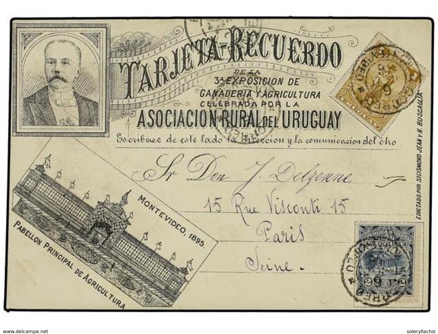 5642 URUGUAY. Sc.108, 110. 1896. Delightful Illustrated Advertising Card For The 'Asociacion Rural De Uruguay' Franked B - Other & Unclassified