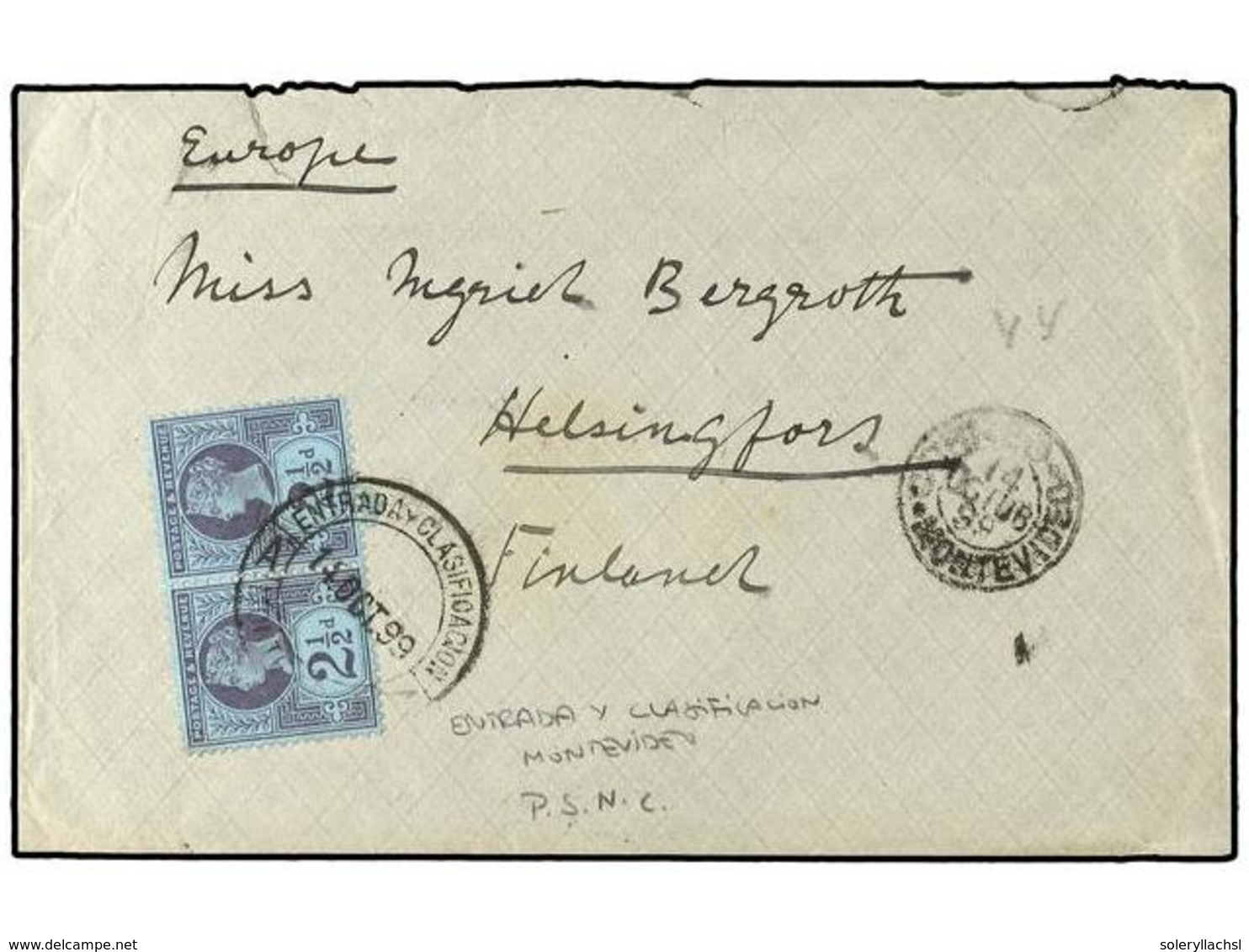 5646 URUGUAY. 1898(Oct 14). <B>P.S.N.C. </B>Cover To Helsingfors, FINLAND Franked By Great Britain Jubilee Issue <B>2½d< - Other & Unclassified