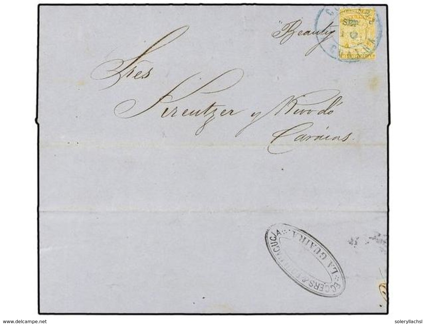 5679 VENEZUELA. 1860. MARACAIBO A CARACAS Endorsed 'Beauty' With Oval <B>EGGER & FOURMAGUCIA/LA GUAIRA</B> Forwarding Ag - Sonstige & Ohne Zuordnung