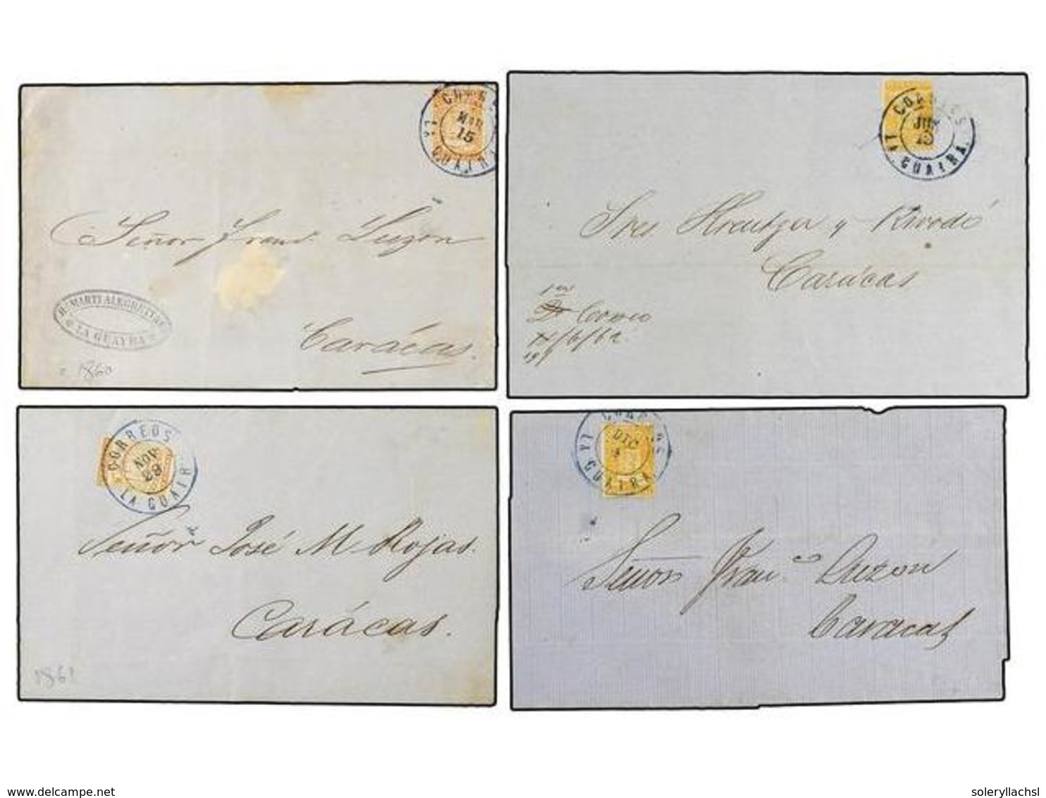 5680 VENEZUELA. 1860-62. <B>4 Cuartos</B> Circulados Con Sello De <B>1/2 Real </B>de LA GUAIRA A CARACAS. - Other & Unclassified