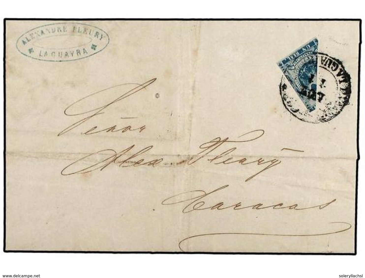 5684 VENEZUELA. Ed.Sc.13b. (1863 CA.). LA GUAYRA A CARACAS. <B>1 Real</B> Azul Bisectado Para Ser Usado Como 1/2 Real. M - Other & Unclassified