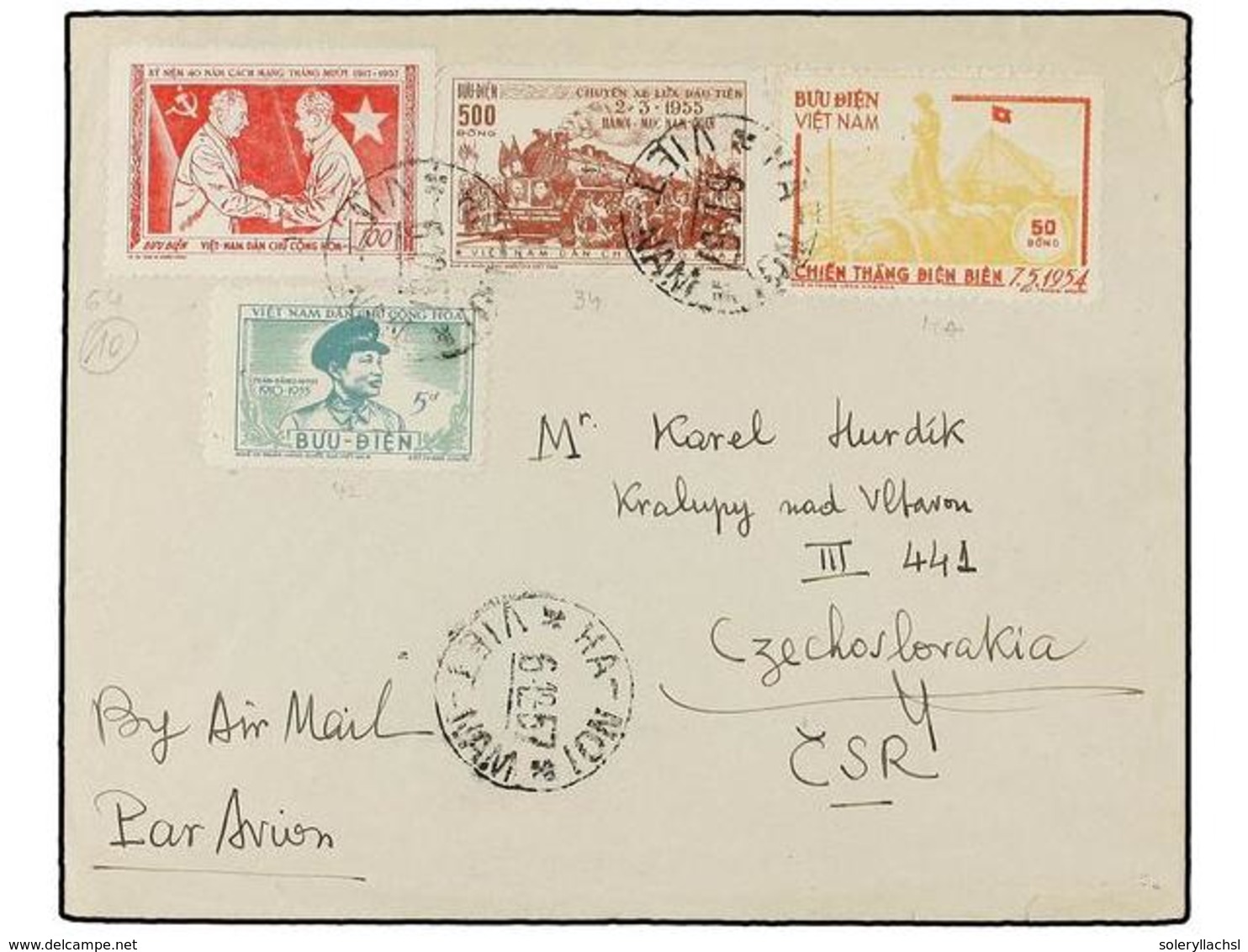 5720 VIETNAM. Mi.13A, 34, 42, 64. 1957. HANOI To CZECHOSLOVAKIA. <B>5 D., 50 D., 100 D.</B> And <B>500 D. </B> - Other & Unclassified