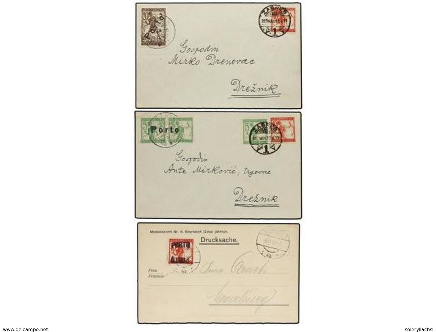 5732 YUGOSLAVIA. 1919-20. Conjunto De 4 Cartas Y Un Recibo De Paquete Postal Tasados Con Sellos De Yugoslavia. - Sonstige & Ohne Zuordnung