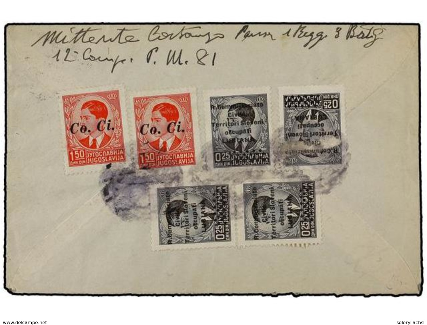 5745 YUGOSLAVIA. 1941 (15-VI). LUBIANA A ALEMANIA. <B>OCUPACIÓN ITALIANA. 0,25 Din.</B> Negro (4) Y <B>1,50 Din. </B>roj - Other & Unclassified