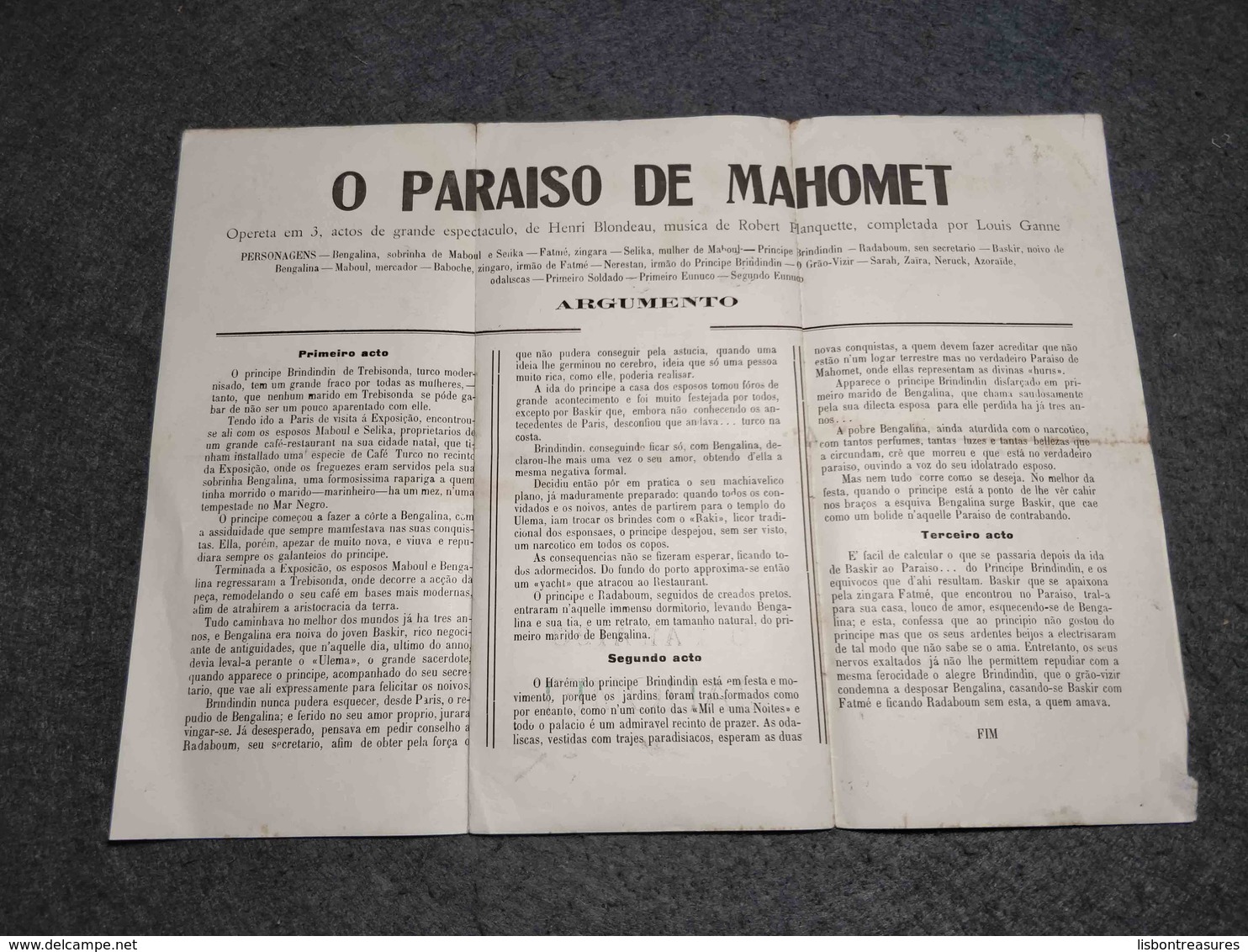 RARE PORTUGAL ART NOUVEAU BROCHURE O PARAISO DE MAHOMET - COLYSEU DOS RECREIOS - XIX CENTURY - LISBOA - OPERA - Affiches & Posters