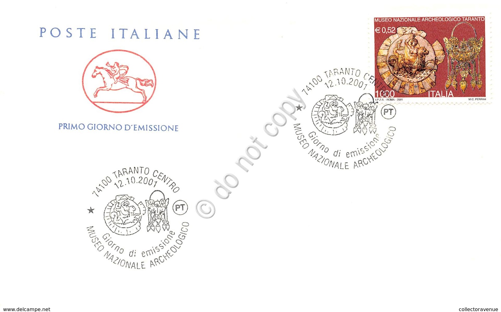 FDC Cavallino Italia Repubblica 2001 - Museo Archeologico Di Taranto - Figurato - Non Classificati