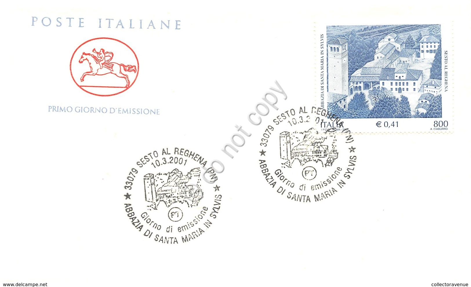 FDC Cavallino Italia Repubblica 2001 - Abbazia Di Santa Maria In Sylvis *** - Non Classificati