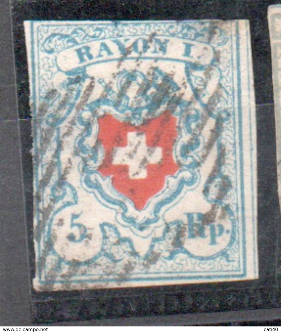 1851   SVIZZERA 5 R. Usato - 1843-1852 Federal & Cantonal Stamps