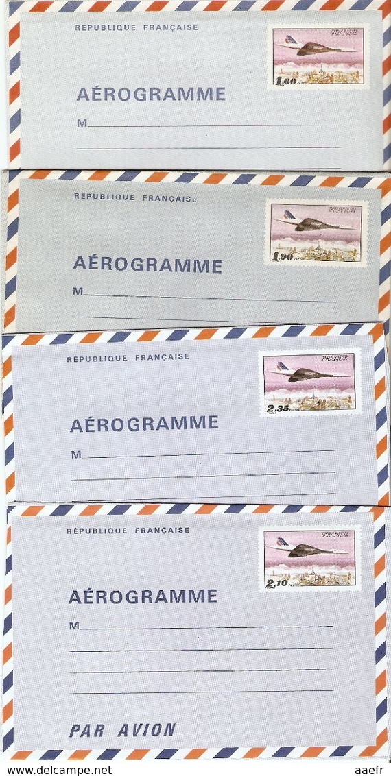 France 1977/80 - Concorde Survolant Paris - 4 Aérogrammes Neufs -  Série Complète - AER 1004/7 - Concorde