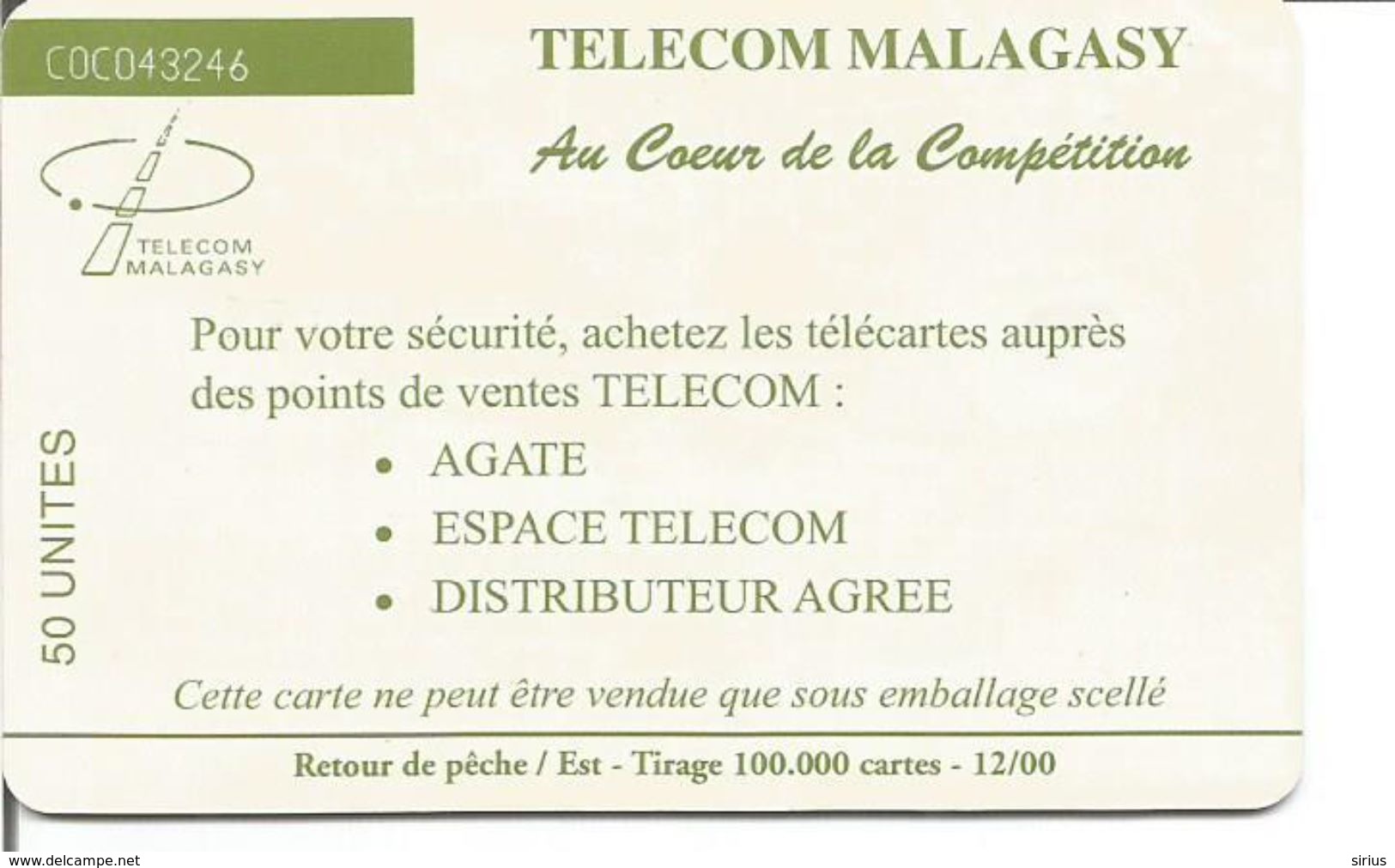 Télécarte De MADAGASCAR - Retour De La Pêche ( 50U SC7 12/00 100 000 Ex.) - Madagascar