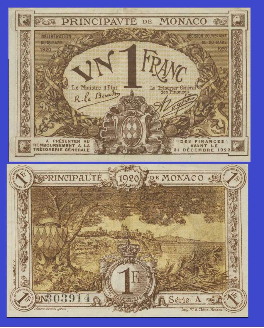 Monaco 1 Francs 1920 - REPLICA --  REPRODUCTION - Monaco