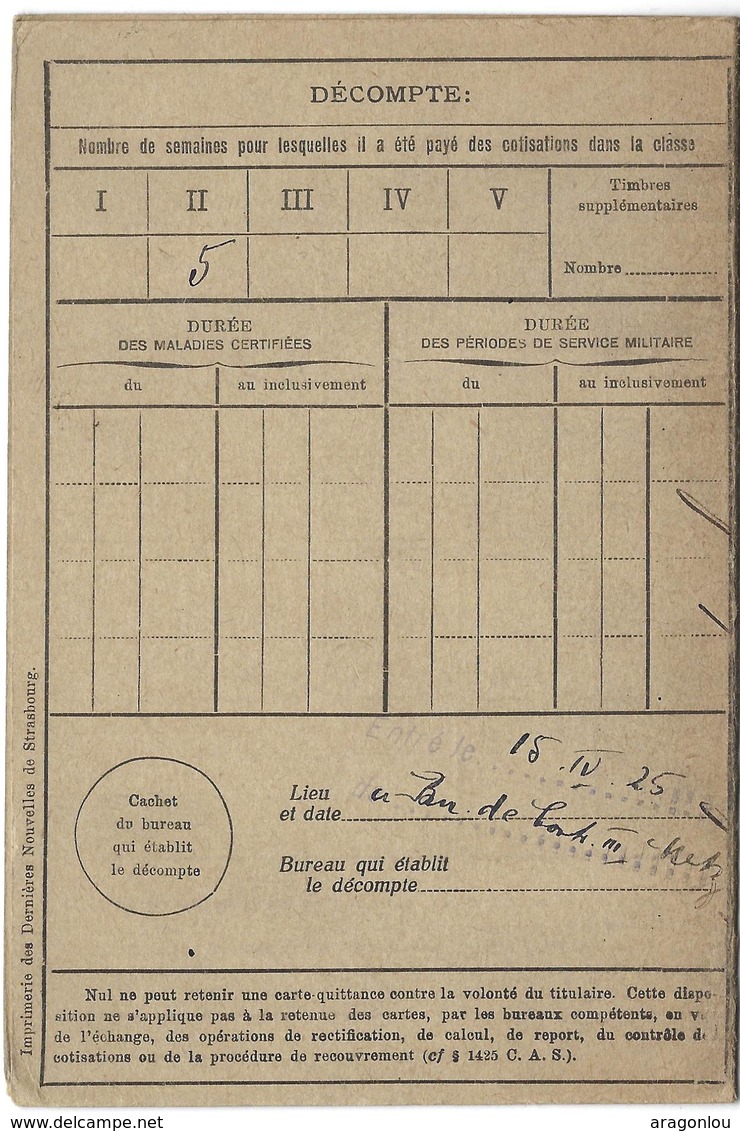 Carte-Quittance A. Pour Assurance Obligatoire Alsace Lorraine Cachet Sections De Police Ville De Metz 23.1.1921(4scans) - Unclassified