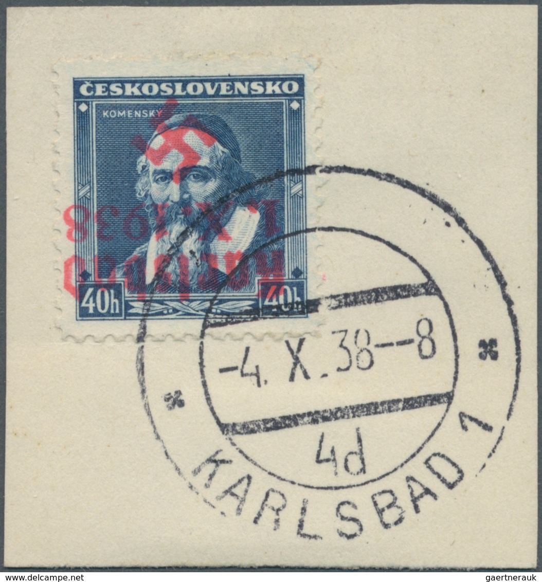 00013 Sudetenland - Karlsbad: Freimarke 40 Heller "Jan Amos Komenský", Schwärzlichblau, Mit KOPFSTEHENDEM - Région Des Sudètes