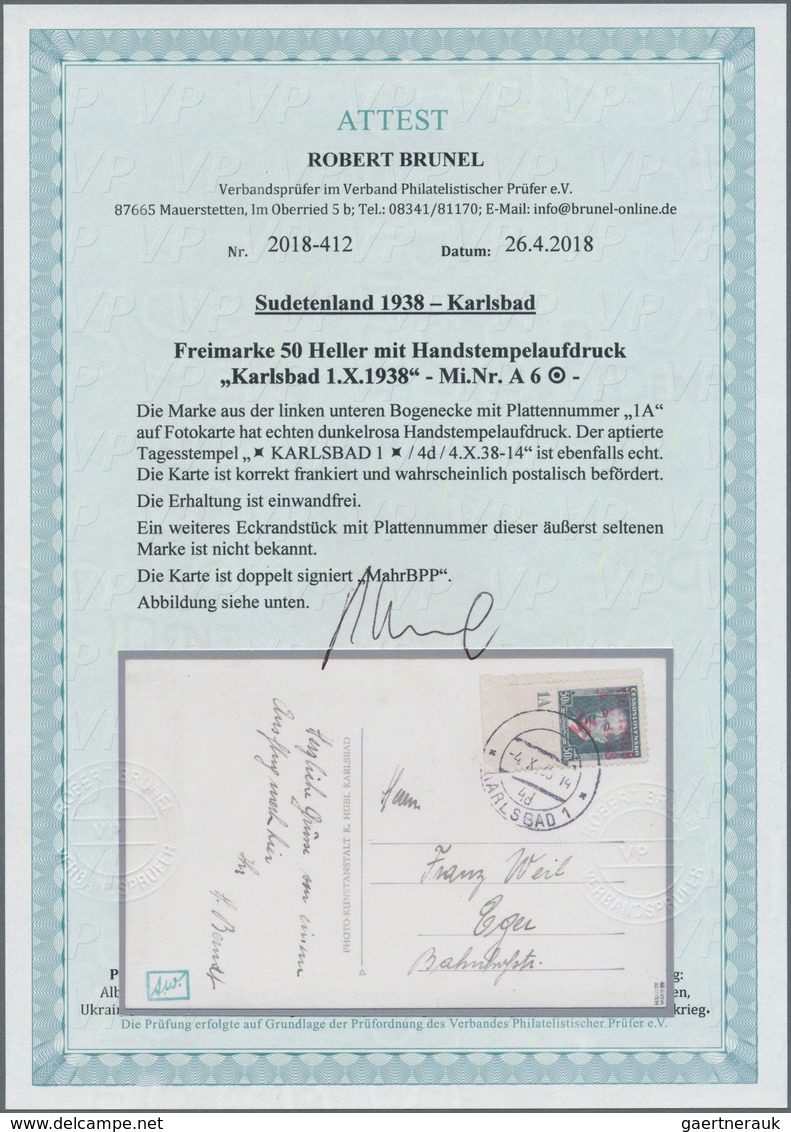 00014 Sudetenland - Karlsbad: Freimarke 50 H "Edvard Bene?", Schwarzbläulichgrün, Aus Der Linken Unteren B - Sudetenland