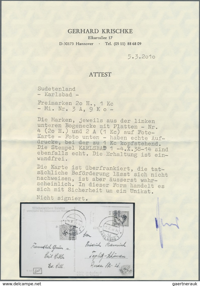 00018 Sudetenland - Karlsbad: Freimarke "Thomá? Garrigue Masaryk", 1 K? Rosalila, Aus Der Linken Unteren B - Sudetenland