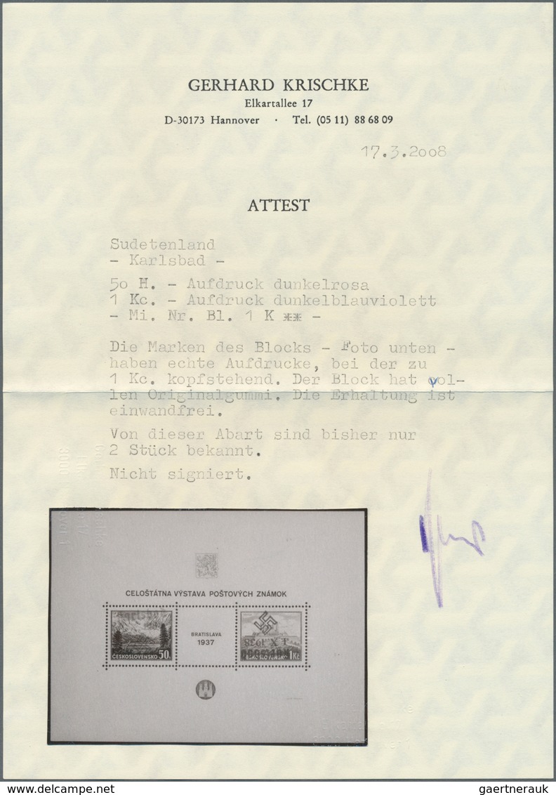 00054 Sudetenland - Karlsbad: Blockausgabe "Briefmarkenausstellung Preßburg (Bratislava) 1937", POSTFRISCH - Région Des Sudètes