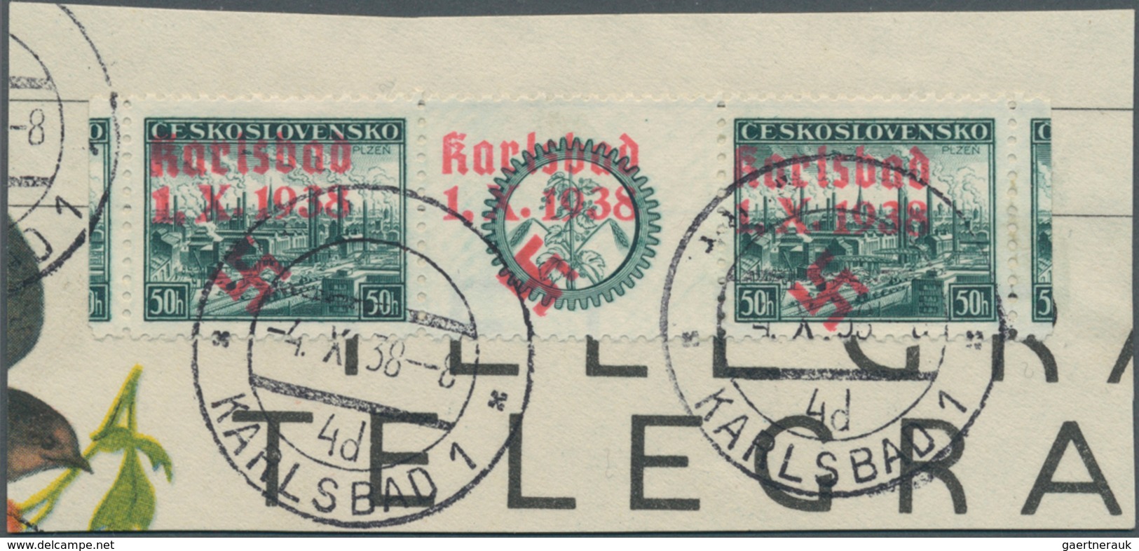 00063 Sudetenland - Karlsbad: Gedenkausgabe "Briefmarkenausstellung In Pilsen 1938", Waagerechtes Paar Mit - Sudetenland