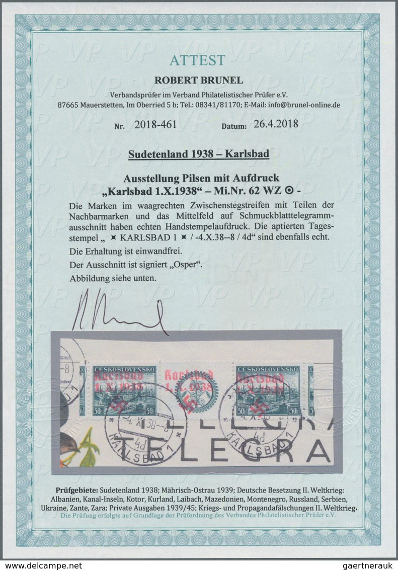 00063 Sudetenland - Karlsbad: Gedenkausgabe "Briefmarkenausstellung In Pilsen 1938", Waagerechtes Paar Mit - Région Des Sudètes