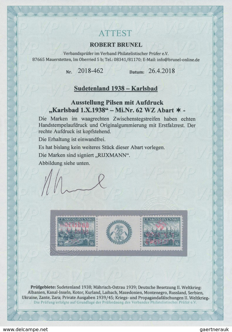 00064 Sudetenland - Karlsbad: Gedenkausgabe "Briefmarkenausstellung In Pilsen 1938", Ungebrauchtes Paar Mi - Sudetenland