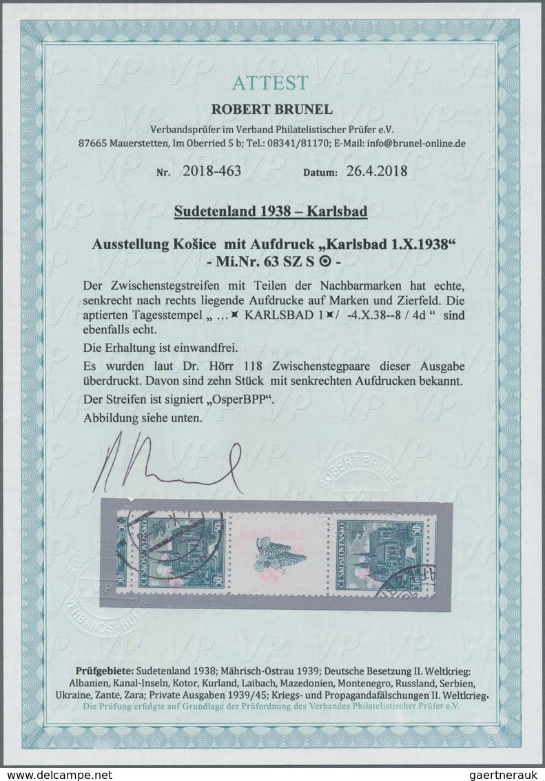 00066 Sudetenland - Karlsbad: Sonderausgabe "Briefmarkenausstellung In Kaschau (Ko?ice) 1938", Senkrechtes - Sudetenland