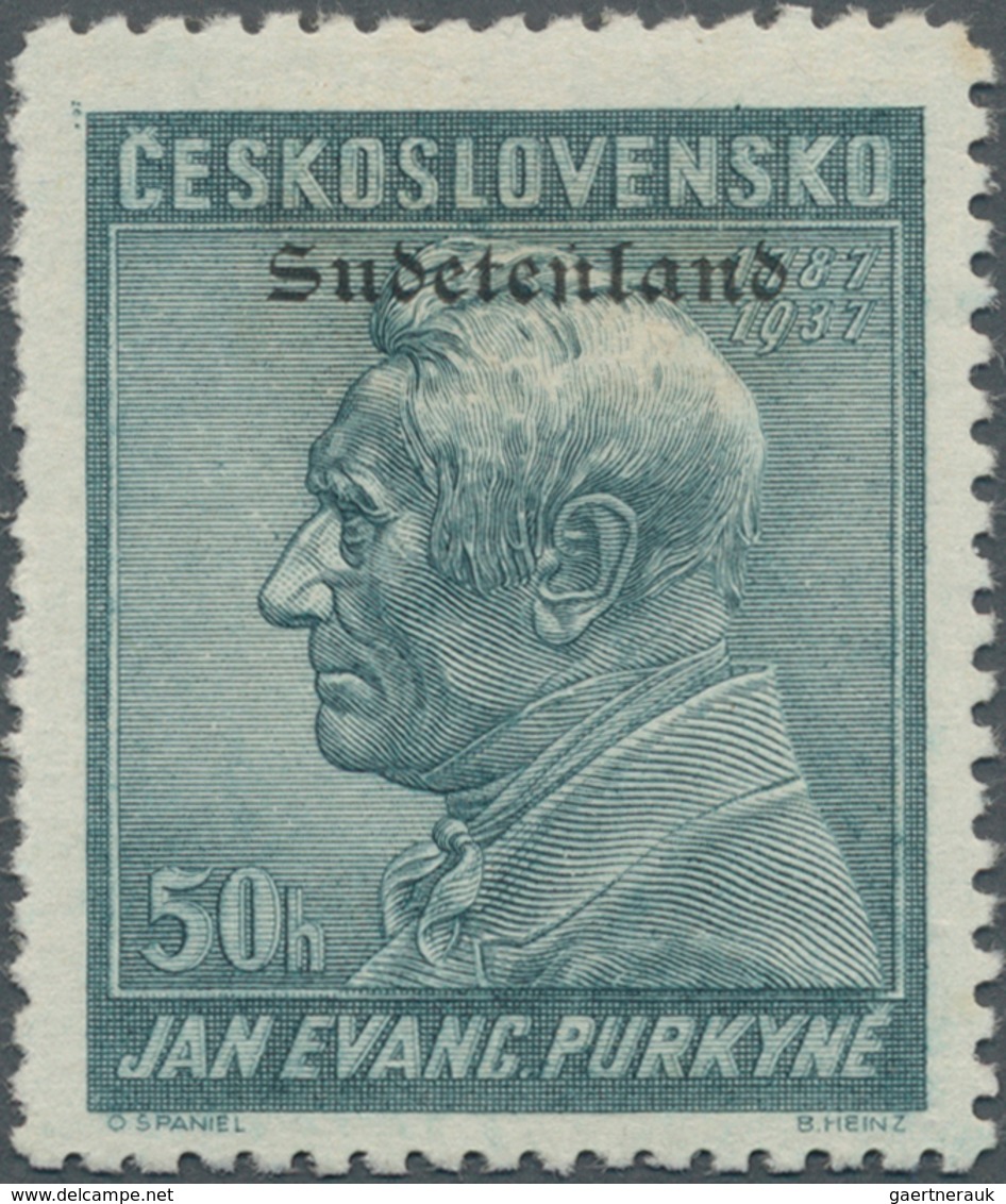 00076 Sudetenland - Konstantinsbad: Gedenkmarke "Jan Evangelista Purkyn?", 50 H Grünlichblau, Mit Aufdruck - Région Des Sudètes