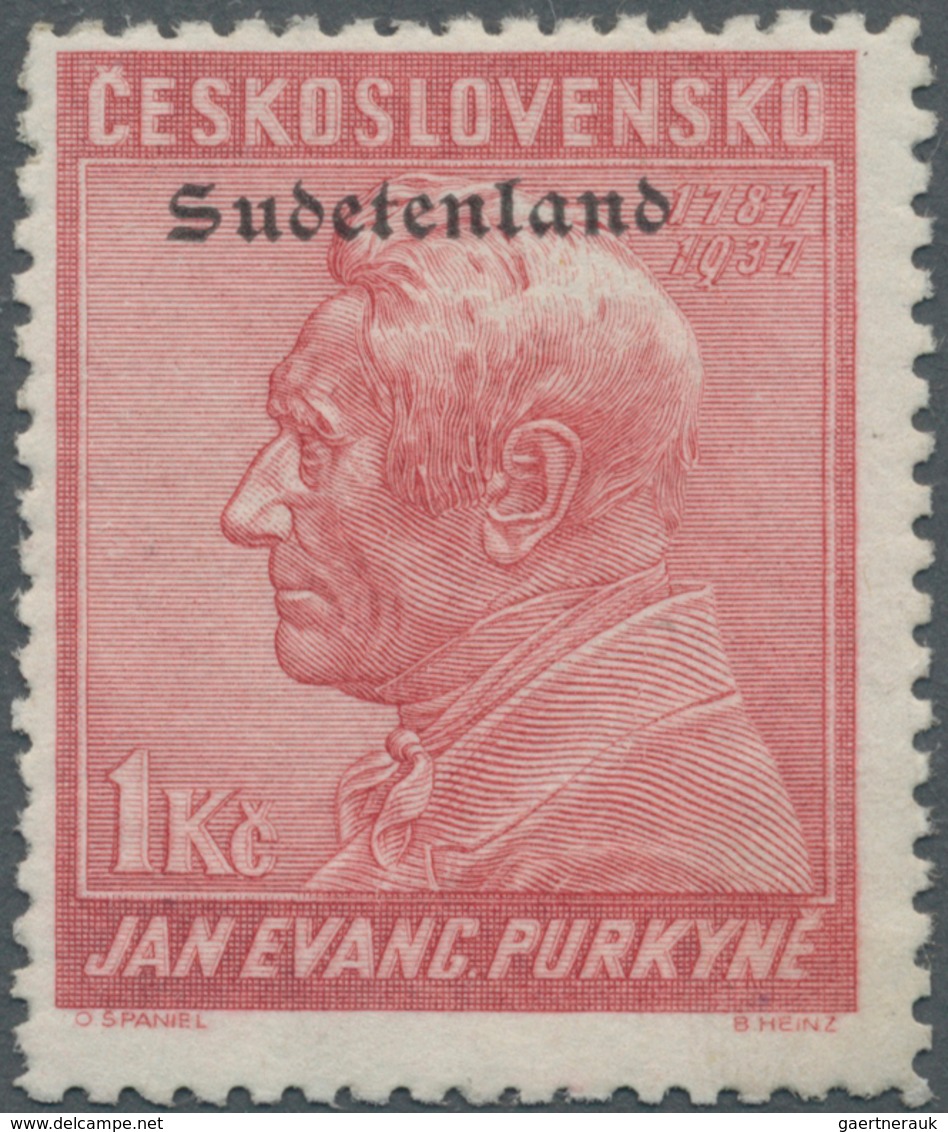 00077 Sudetenland - Konstantinsbad: Gedenkmarke "Jan Evangelista Purkyn?", 1 K? Grünlichblau, Mit Aufdruck - Région Des Sudètes