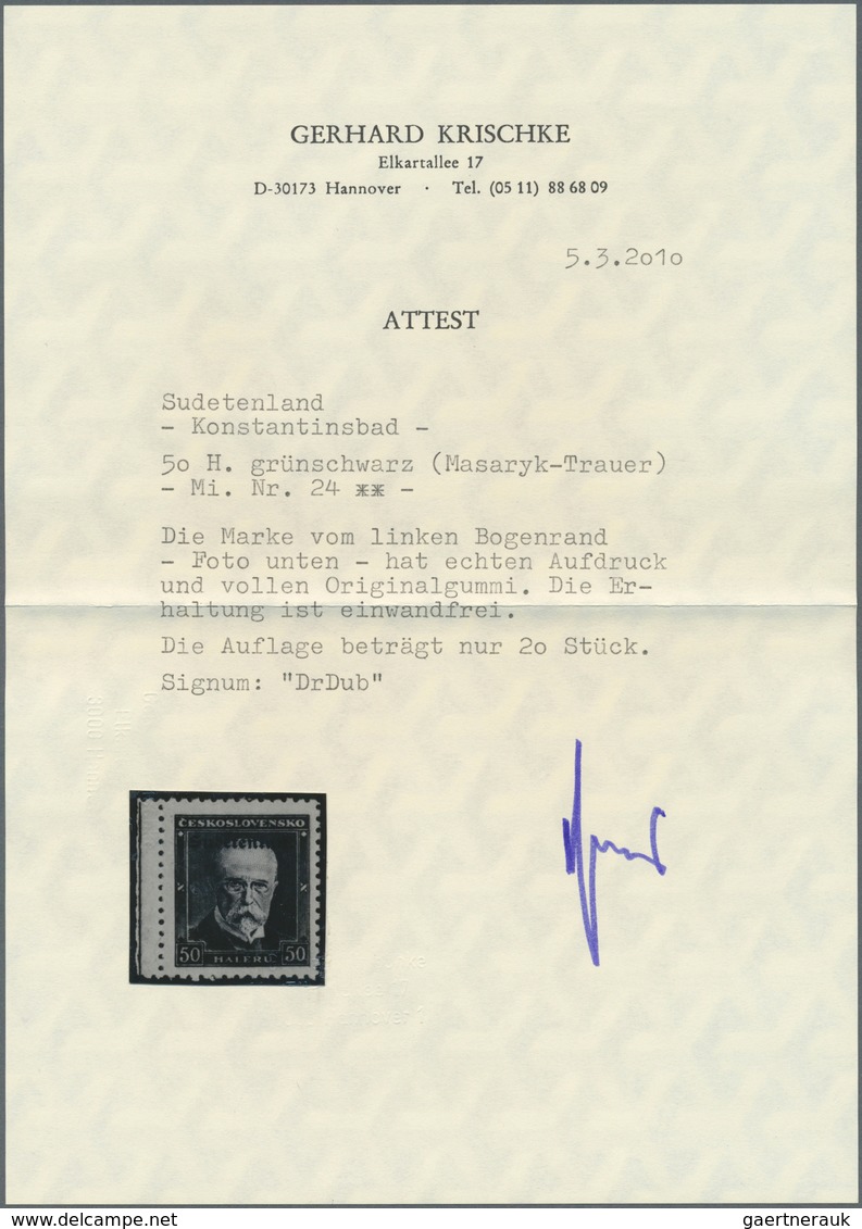 00078 Sudetenland - Konstantinsbad: Gedenkausgabe "Tod Von Thomá? Garrigue Masaryk", 50 H Grünschwarz, POS - Sudetenland