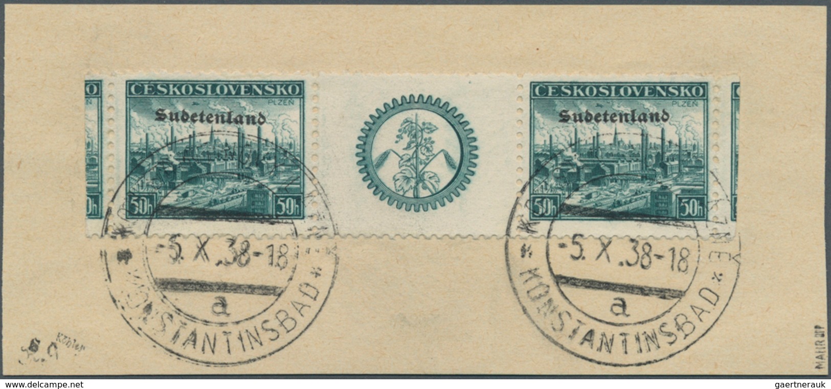 00087 Sudetenland - Konstantinsbad: Gedenkausgabe "Briefmarkenausstellung In Pilsen 1938", Waagerechtes Pa - Région Des Sudètes