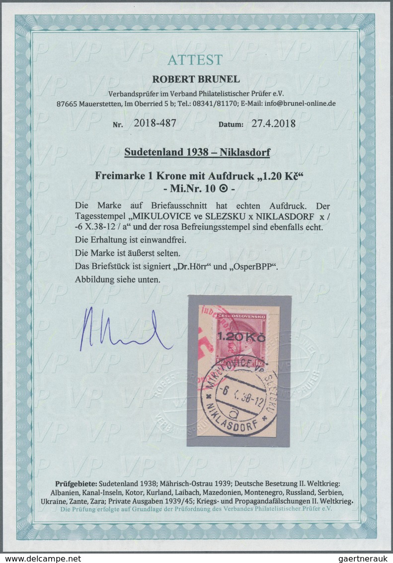 00093 Sudetenland - Niklasdorf: Freimarke "Präsident Thomá? Garrigue Masaryk", 1 K? Rosalila Mit Aufdruck - Sudetenland