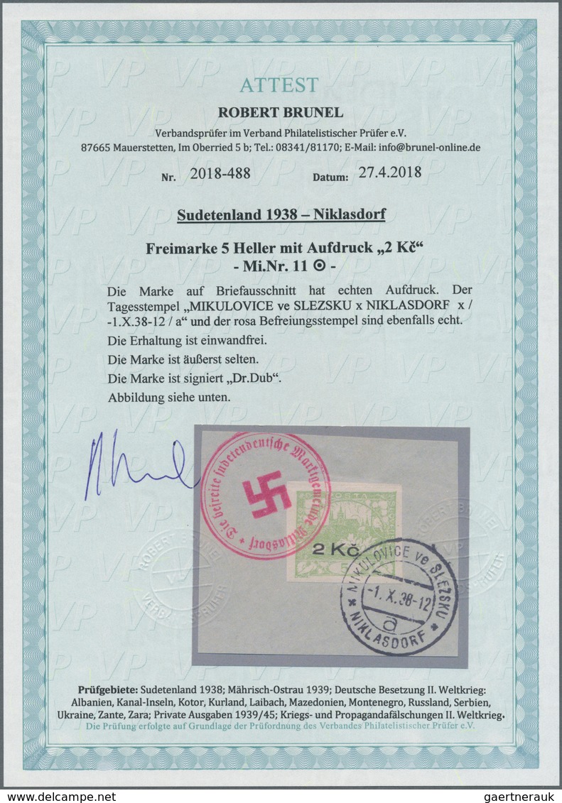 00094 Sudetenland - Niklasdorf: Freimarke "Hradschin", 5 H Gelblichgrün Mit Aufdruck "2.00 K?", Auf Briefs - Région Des Sudètes