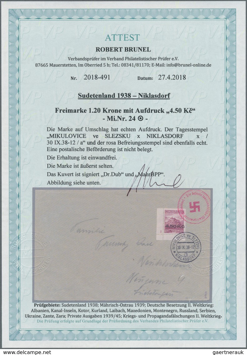 00098 Sudetenland - Niklasdorf: Freimarke "Landschaften (Muka?evo-Palanok, Karpaten-Ukraine)", 1,20 K? Gra - Sudetes