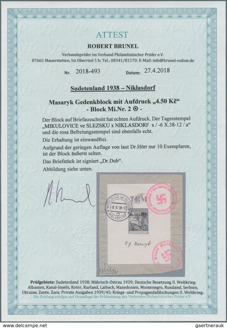 00100 Sudetenland - Niklasdorf: Blockausgabe "88. Geburtstag Von Thomá? Garrigue Masaryk", 2 K? + 3 K? Oli - Région Des Sudètes