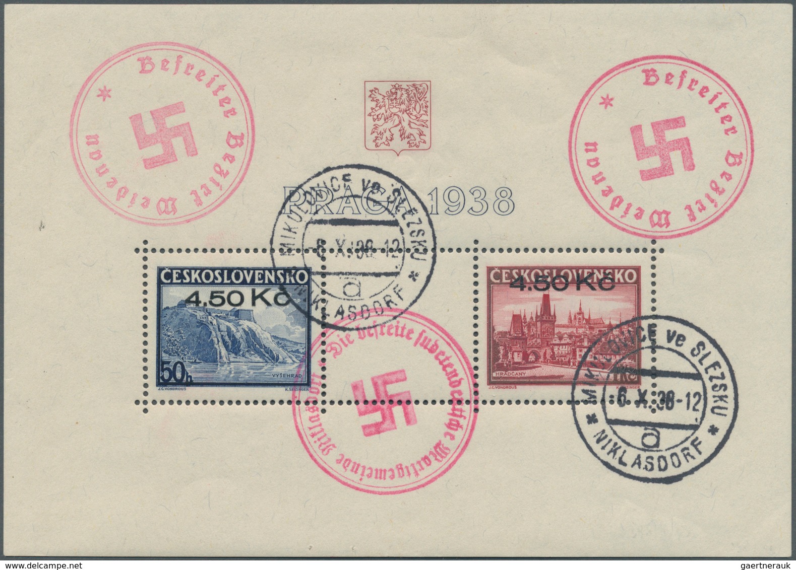 00101 Sudetenland - Niklasdorf: Blockausgabe "Briefmarkenausstellung PRAGA 1938", 50 H Lilaultramarin Und - Sudetenland