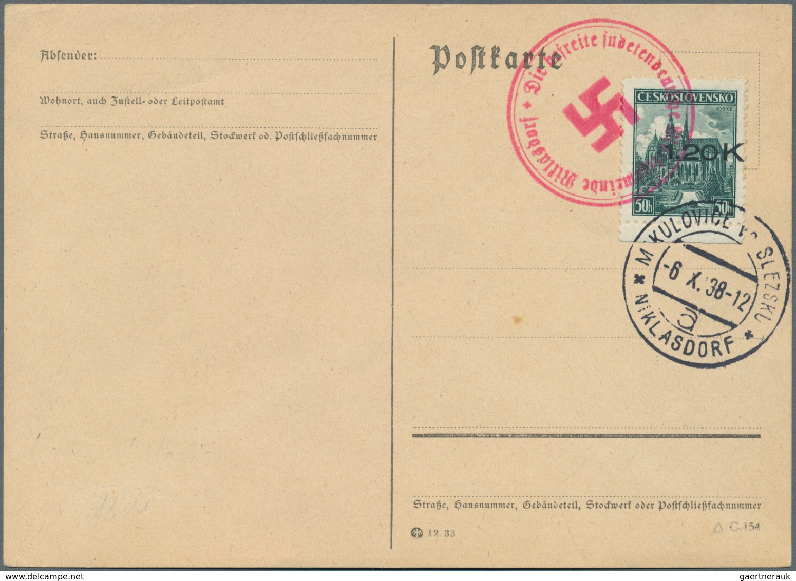 00105 Sudetenland - Niklasdorf: Sonderausgabe "Briefmarkenausstellung In Kaschau (Ko?ice) 1938", 50 H Dunk - Région Des Sudètes