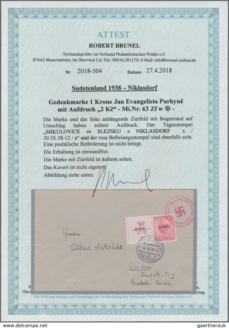 00110 Sudetenland - Niklasdorf: Gedenkausgabe "150. Geburtstag Jan Evangelista Purkyn?", 1 K? Mit Aufdruck - Région Des Sudètes