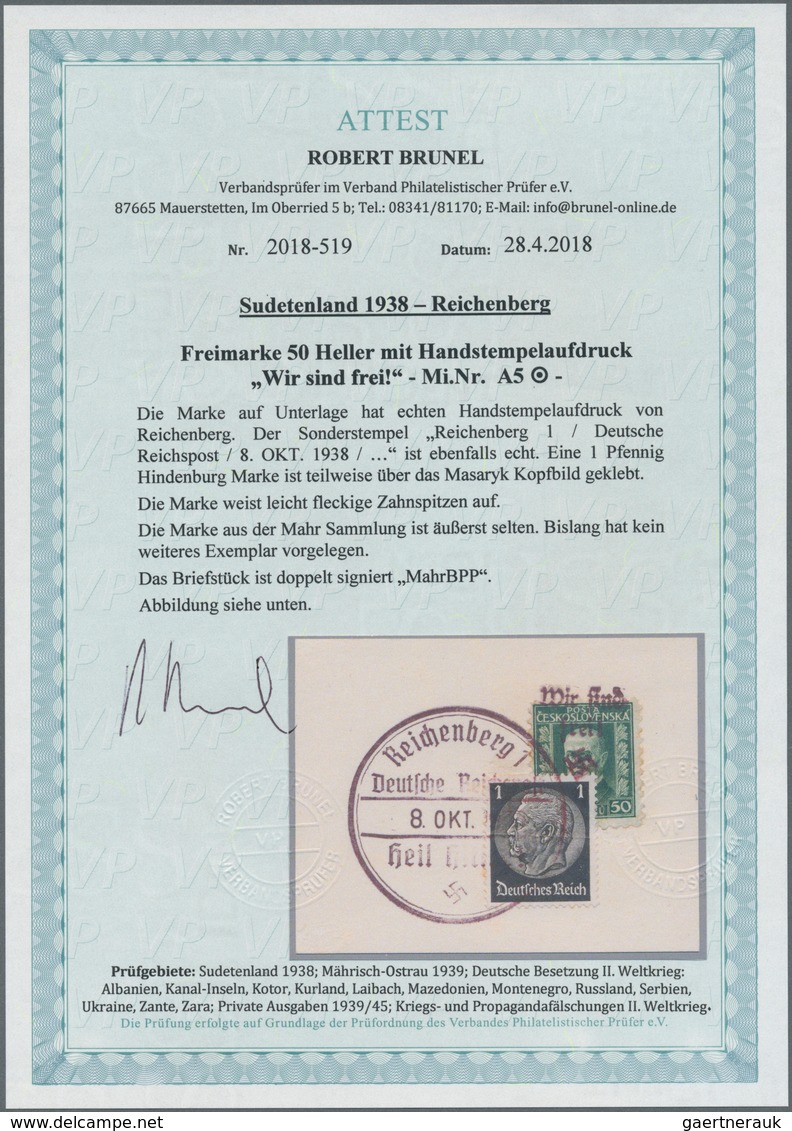 00126 Sudetenland - Reichenberg: Freimarke "Präsident Thomá? Garrigue Masaryk", 50 H Grün (fleckige Zahnsp - Région Des Sudètes