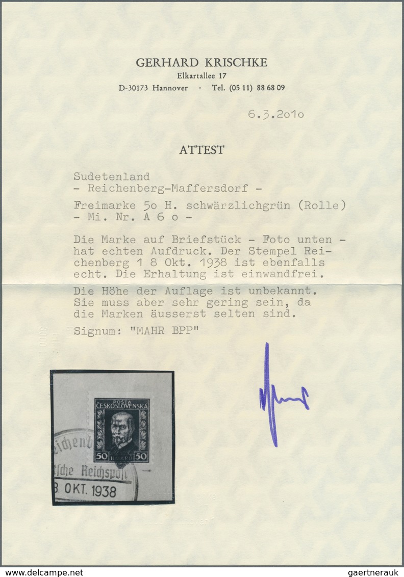 00127 Sudetenland - Reichenberg: Freimarke "Präsident Thomá? Garrigue Masaryk", 50 H Grün (ROLLENMARKE) Mi - Région Des Sudètes