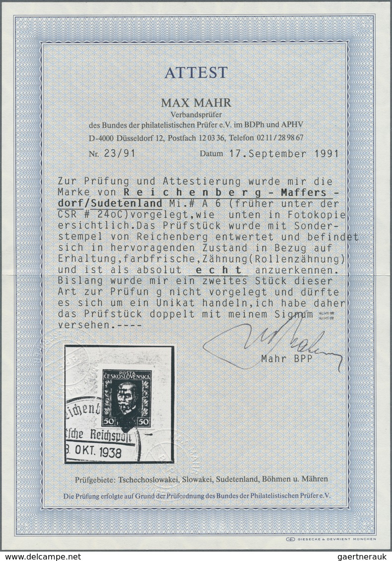 00127 Sudetenland - Reichenberg: Freimarke "Präsident Thomá? Garrigue Masaryk", 50 H Grün (ROLLENMARKE) Mi - Sudetenland