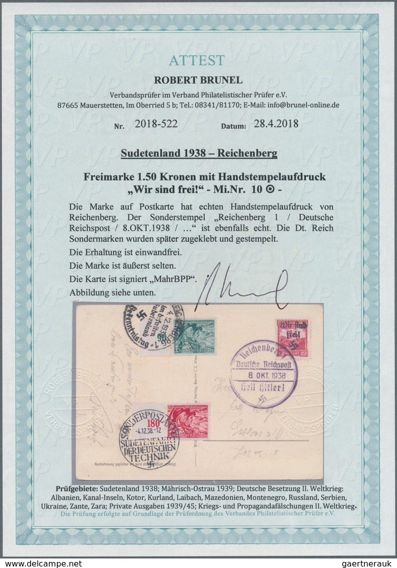 00129 Sudetenland - Reichenberg: Freimarke "Burg Karlstein", 1,50 K? Rot, Mit Handstempelaufdruck "Wir Sin - Sudetenland