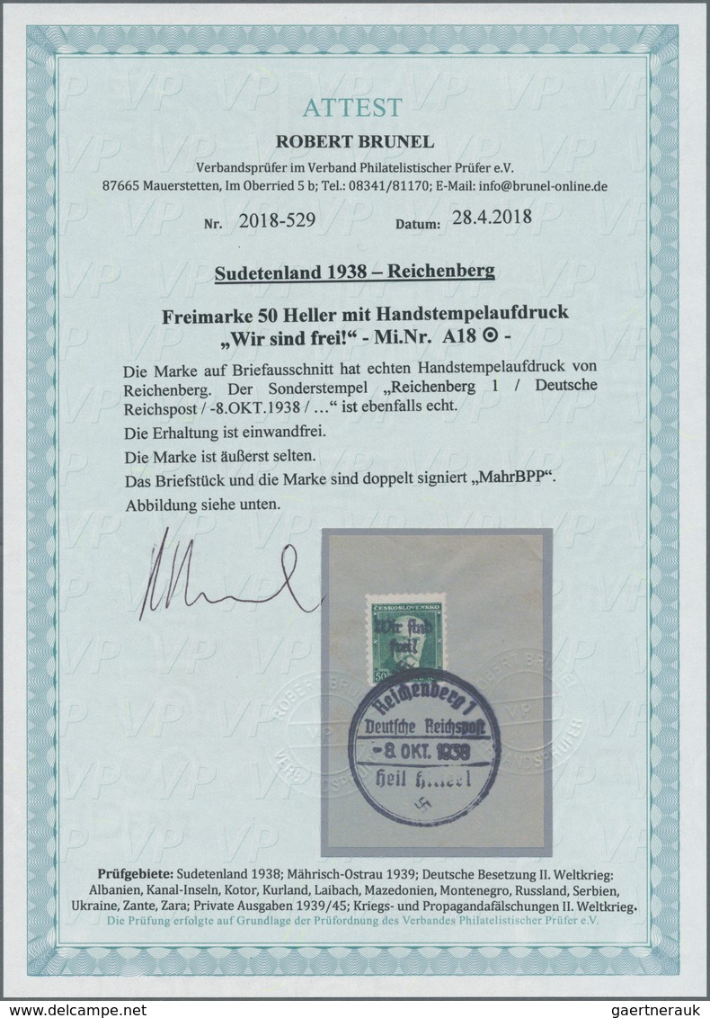 00140 Sudetenland - Reichenberg: Freimarke "Präsident Thomá? Garrigue Masaryk", 50 H Grün In Type II Mit H - Sudetenland